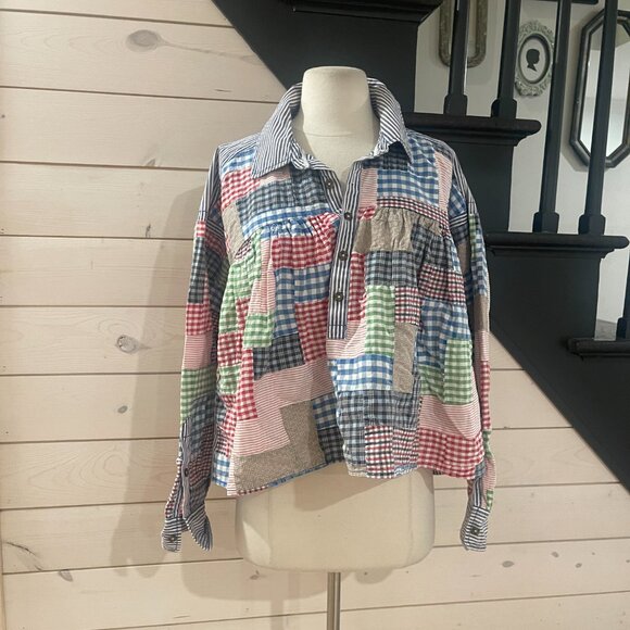 095 Free People We The Free Hand-Patched Quilted Babydoll Top NWOT Size Small - Picture 5 of 8